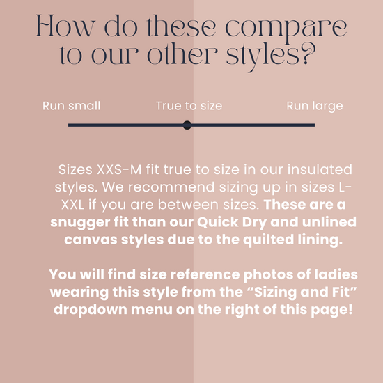 Sizing guide with text on a beige background