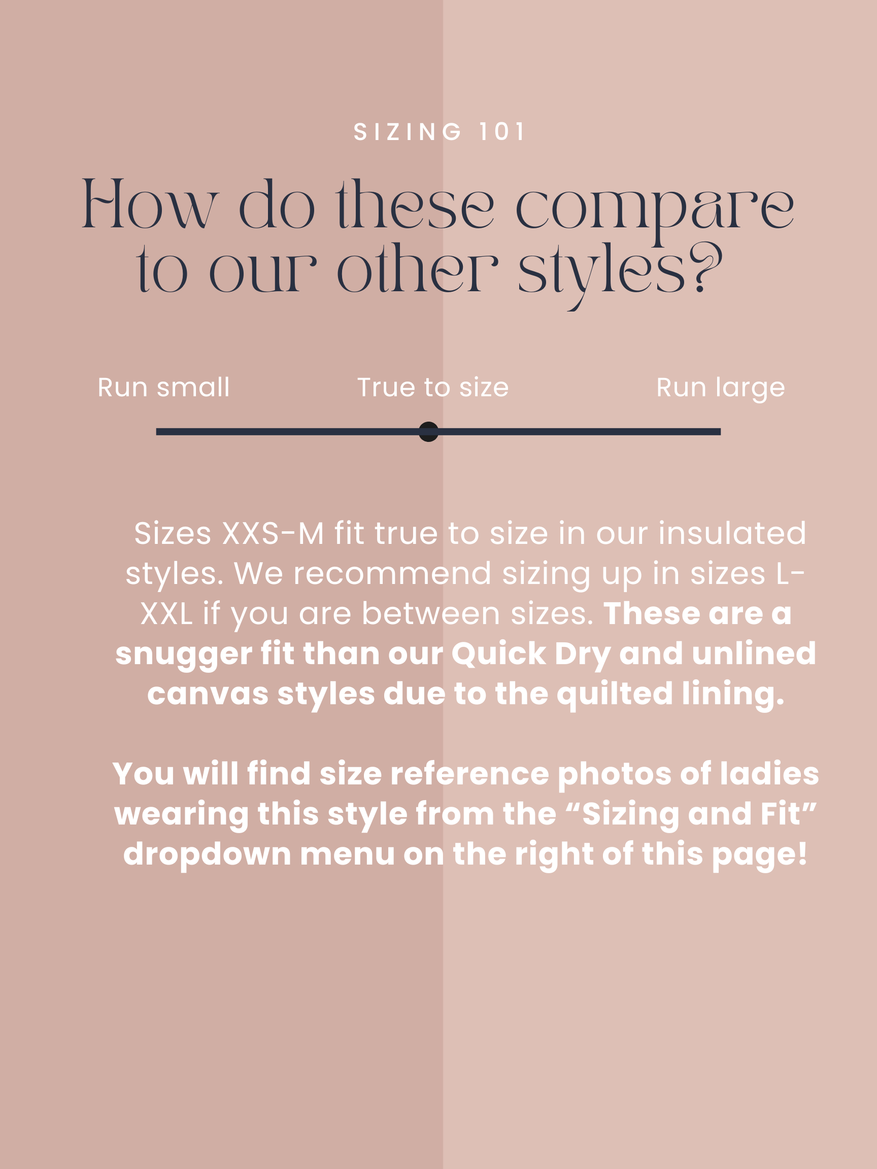 Sizing guide with text on a beige background