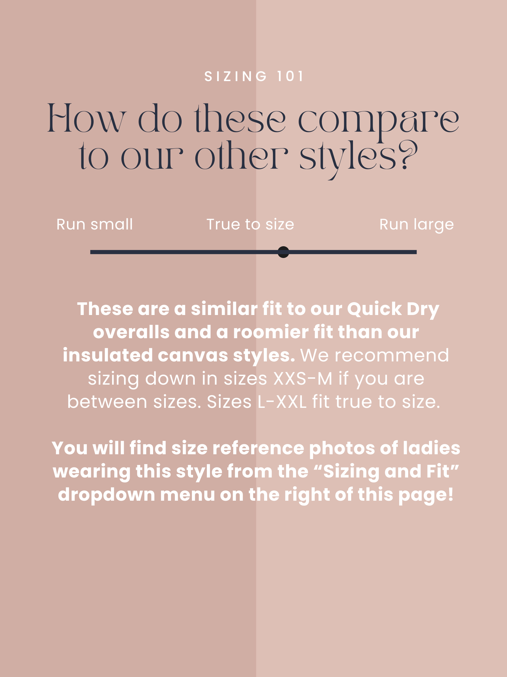 Sizing guide for clothing with text on a pink background