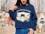 Load image into Gallery viewer, &quot;Coffee, Cows, and the Sunrise&quot; Cropped Crewneck Sweatshirt

